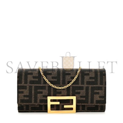 FENDI ZUCCA VITELLO CONTINENTAL WALLET ON CHAIN TOBACCO (18.5*9.5*3cm) 